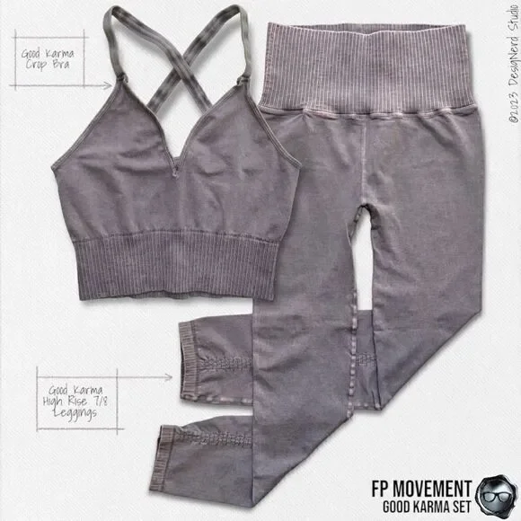 FP MOVEMENT GOOD KARMA SET: CROP TANK BRA + HIGH RISE LEGGINGS IN GREY PURPLE - Picture 16 of 16